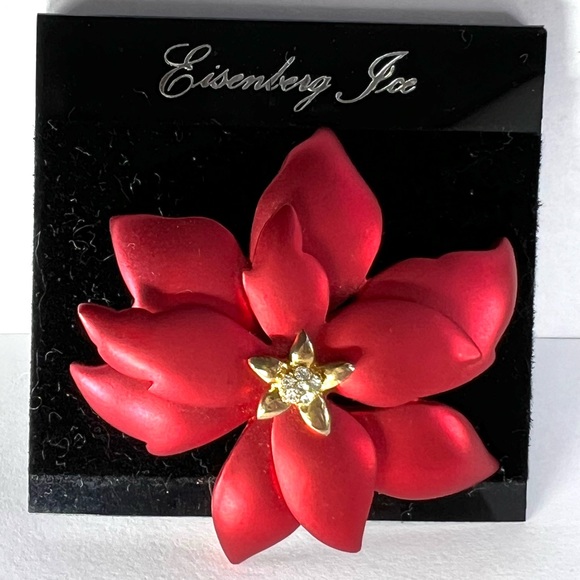Eisenberg Ice Vintage/New Red metallic Poinsettia pin - Picture 1 of 9